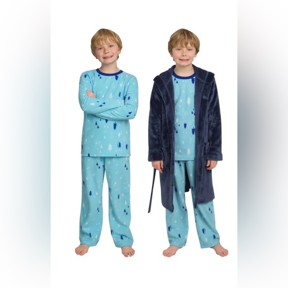 Lands' End Other - NWT Lands' End Light Blue Kids 3Piece Pajama Set with Dark Blue Robe